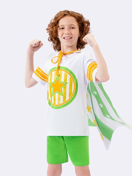 Pijama Manga Curta Infantil Super Herói com Capa BRANCO - 10