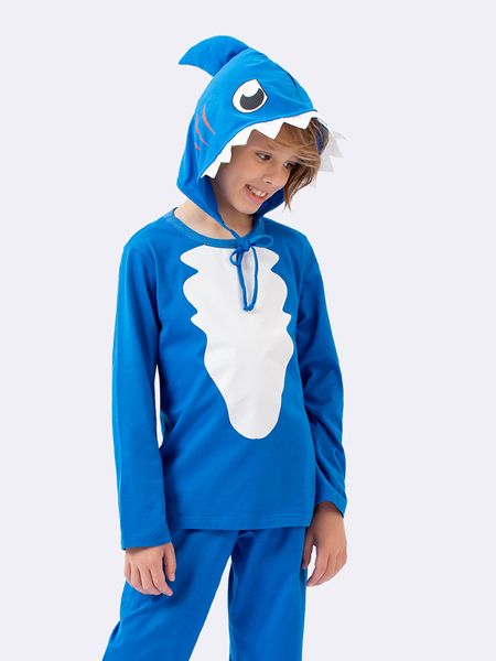 Pijama Manga Longa Infantil Tubarão AZUL - 10
