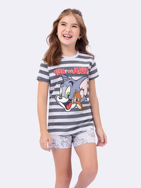 Pijama Manga Curta Listrado Infantil Tom and Jerry MESCLA - 2
