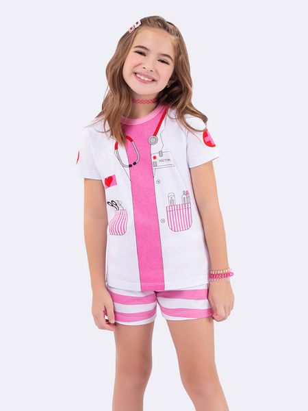 Pijama Manga Curta Infantil Doutora - Acompanha Canetinha Acrilex e Saquinho de Malha BRANCO - 2