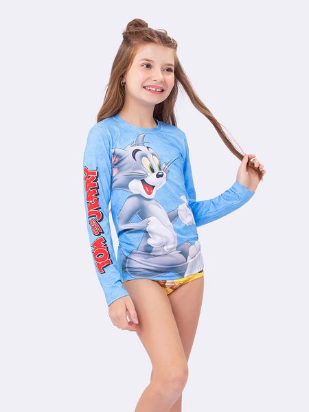 Blusa Manga Longa Unissex Azul com Proteção UV 50+ Tom and Jerry AZUL - 4