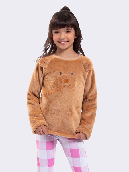 Pijama Manga Longa Infantil com Legging Ursinho MARROM - 8
