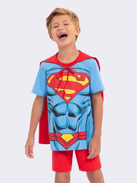 Pijama Manga Curta Superman com Capa AZUL - 10