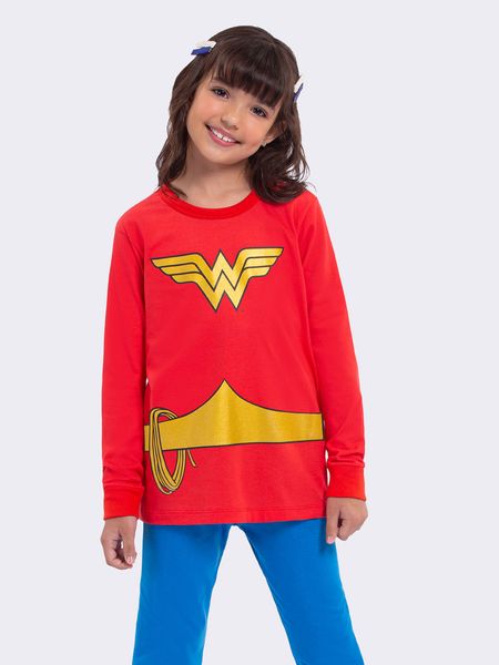 Pijama Manga Longa Slimfit Mulher Maravilha VERMELHO - 2
