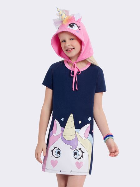 Camisola Manga Curta Infantil Unicórnio AZUL - 2