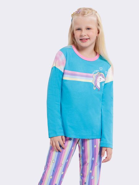 Pijama Manga Longa Infantil Unicórnio AZUL - 2