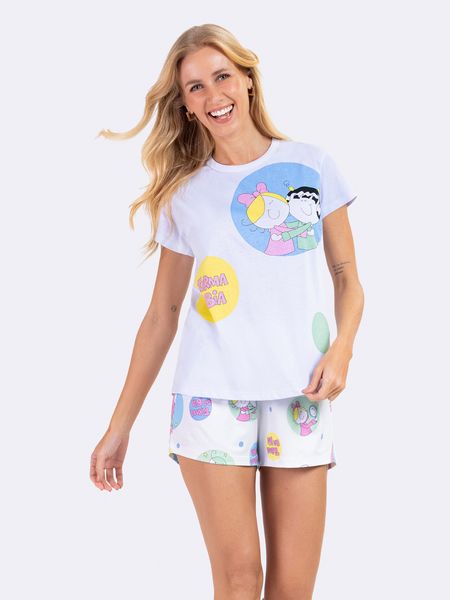 Pijama Manga Curta Turma da Bia Friendship BRANCO - XG