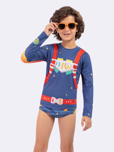 Blusa Manga Longa Astronauta com Proteção UV50+ AZUL - 2