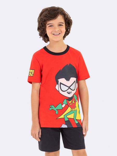 Pijama Manga Curta Infantil Masculino Jovens Titãs VERMELHO - 6