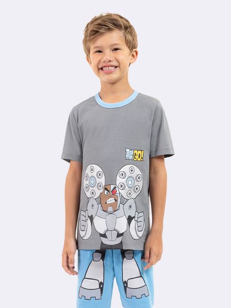 Pijama Manga Curta Infantil Masculino Ciborgue Jovens Titãs GRAFITE - 8