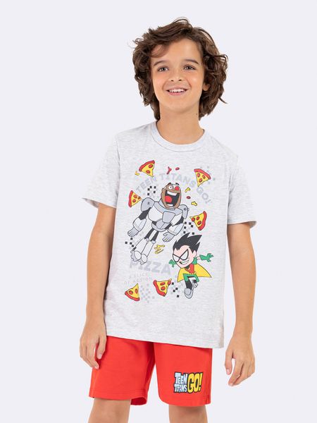 Pijama Manga Curta Infantil Masculino Ciborgue e Robin Jovens Titãs MESCLA - 6