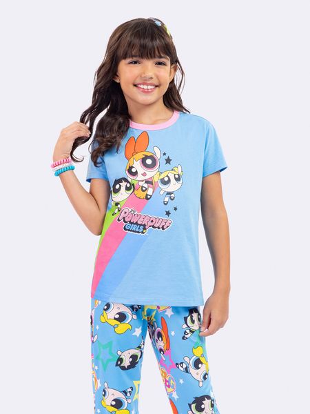Pijama Manga Curta Infantil com Calça Meninas Superpoderosas Azul AZUL - 2
