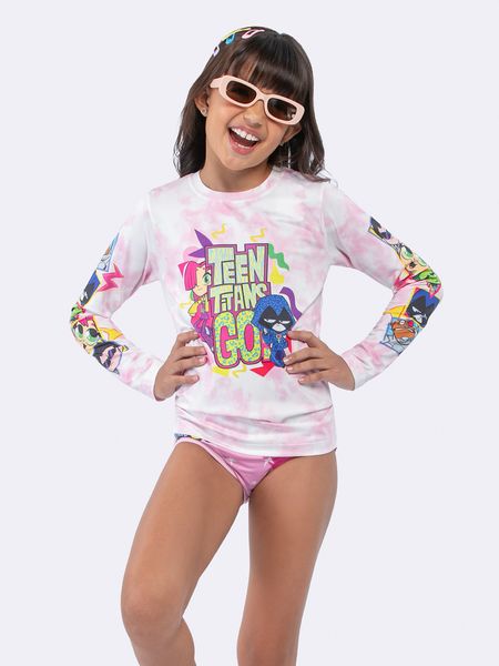 Blusa Manga Longa Feminina com Proteção UV 50+ Jovens Titãs ROSA - 6