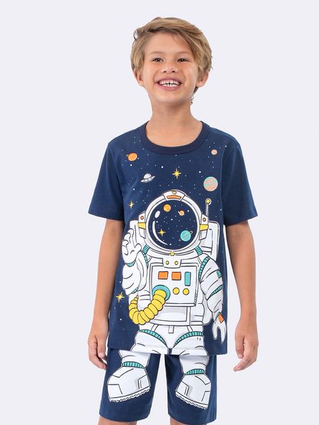 Pijama Manga Curta Astronauta Brilha no Escuro AZUL - 2