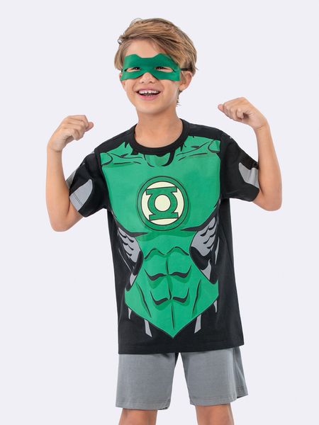 Pijama Manga Curta Infantil Masculino Lanterna Verde Brilha no Escuro PRETO - 2