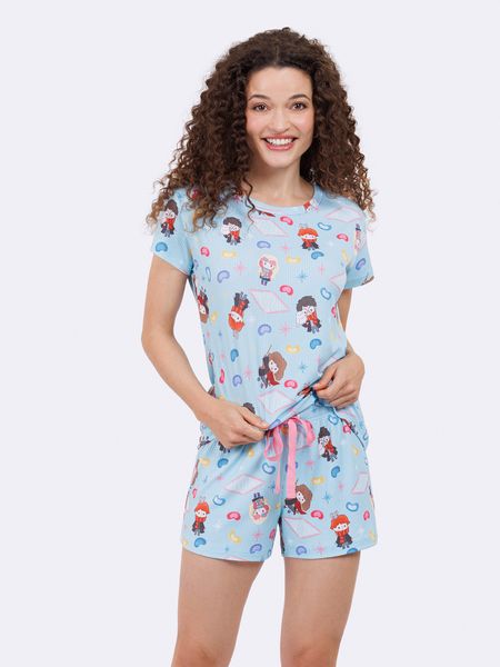 Pijama Manga Curta Harry Potter AZUL - P