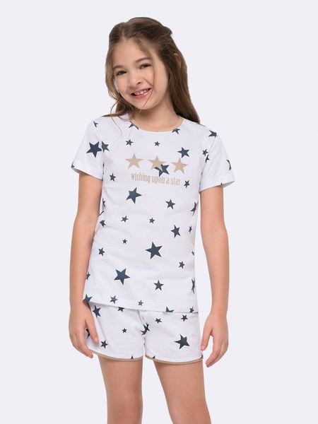Pijama Manga Curta Infantil Estrelas BRANCO - 6