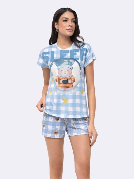 Pijama Manga Curta com Short Feminino AZUL - P