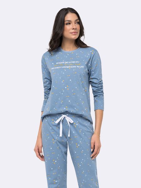 Pijama Manga Longa com Calça Feminino AZUL - G