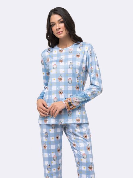 Pijama Manga Longa com calça Feminino AZUL - M