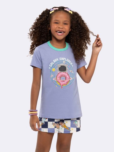 Pijama Infantil Manga Curta Galaxy Explorer com Estampa que Brilha no Escuro AZUL - 2