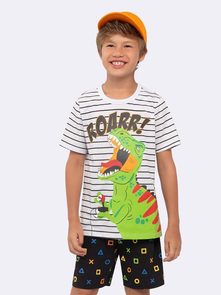 Pijama Manga Curta Infantil Dinossauro com Efeito Brilha no Escuro BRANCO - 2
