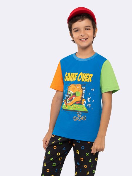 Pijama Manga curta com Calça Infantil Game Over com Estampa que Brilha no Escuro AZUL - 2