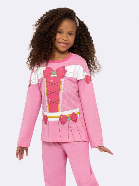 Pijama Infantil Manga Longa Princesa com Estampa Metalizada e Glitter ROSA - 2
