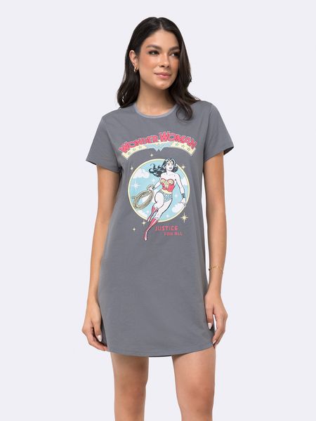 Camisola Manga Curta Mulher-Maravilha em Malha Penteada GRAFITE - P