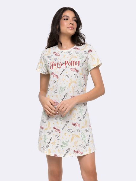 Camisola Manga Curta Infantil Harry Potter em Malha Penteada MARFIM - P