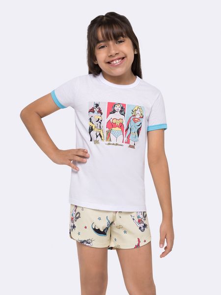 Pijama Infantil Manga Curta Super-Heroínas DC Comics BRANCO - 2