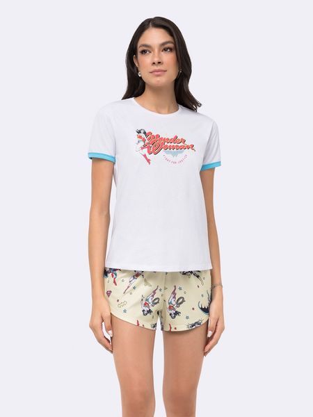 Pijama Manga Curta Feminino Mulher-Maravilha BRANCO - P