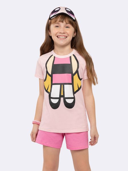 Pijama Manga Curta Infantil Meninas Superpoderosas com Tapa Olho Acolchoado - Florzinha ROSA - 2