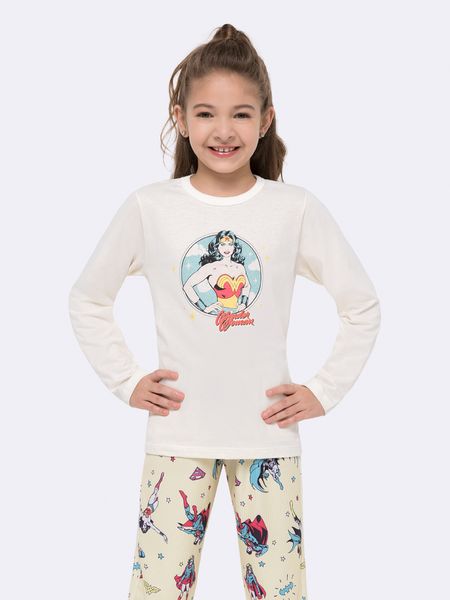 Pijama Manga Longa Feminino Infantil Mulher-Maravilha MARFIM - 4