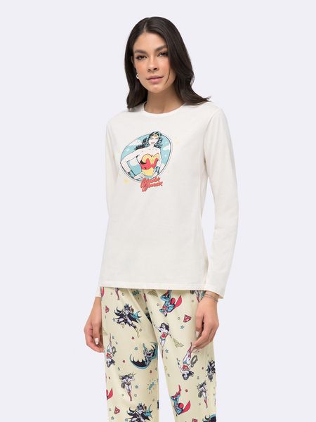 Pijama Manga Longa Feminino Mulher-Maravilha MARFIM - P