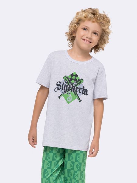 Pijama Manga Curta com Calça Infantil Sonserina Unissex MESCLA - 2