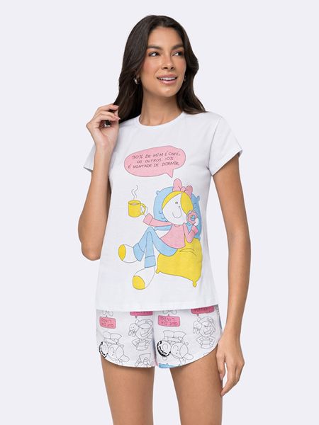 Pijama Manga Curta Bia bate papo BRANCO - PP