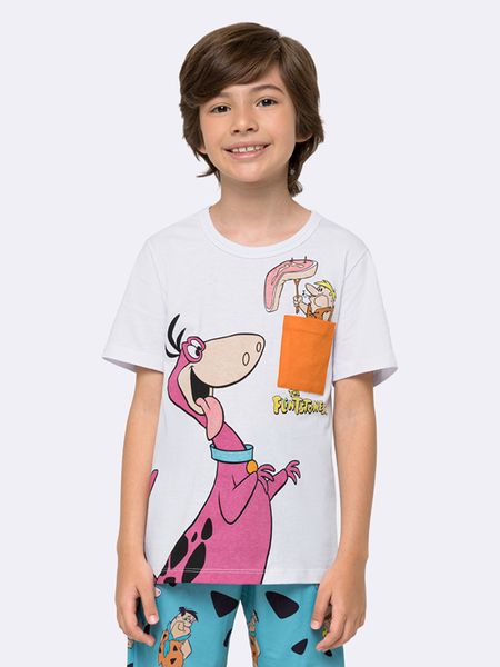Pijama Manga Curta Infantil Masculino Flintstones Yabba Dabba Doo BRANCO - 2