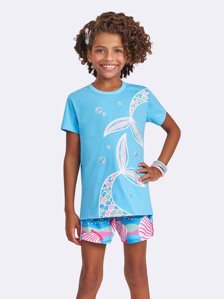 Pijama Manga Curta Sereia AZUL - 2