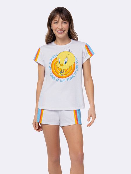 Pijama Manga Curta Piu-Piu Tune It Up BRANCO - M