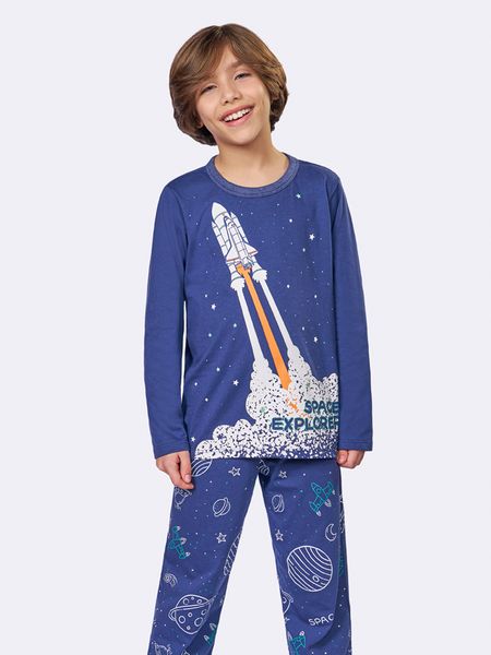 Pijama Manga Longa Infantil Space Explorer AZUL - 2